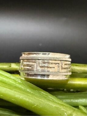 925 Turkey Sterling Silver Greek Key Pattern Spinner Ring Fidget Band Size 7